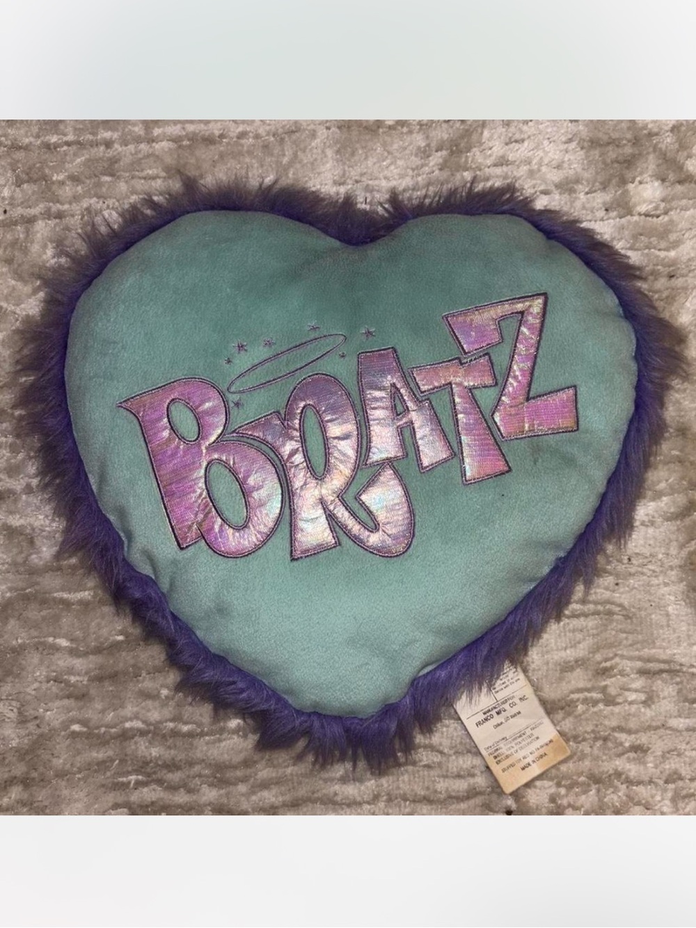 Bratz Heart Plush Pillow in Teal with Purple Trim